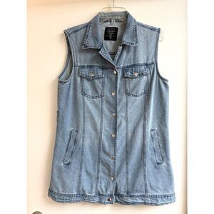 Cavalini Original Denim Vest Dress Blue Snap Button Tunic Mini Shift Pockets M